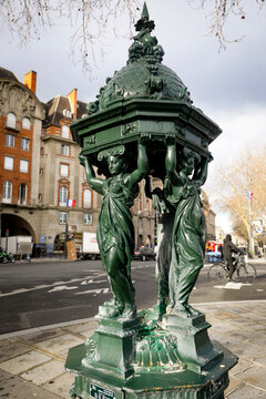 Paris, France. Europe   One of the few Wallace Fountains in Paris. From the 1800's/