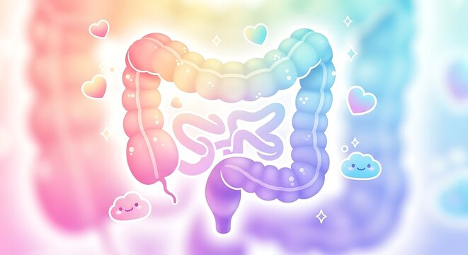 Colorful illustration of human intestine anatomy.