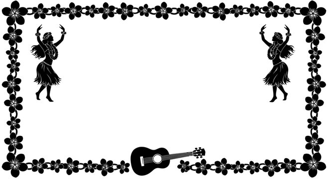 Black silhouettes dancing women guitar.