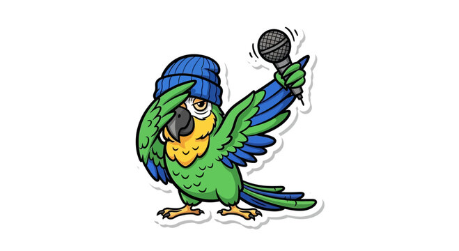Colorful Parrot Holding a Microphone.