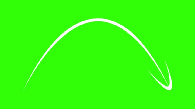 white curved hand drawn arrow in a rough sketchy drawing style 4k animation isolated design graphic simple direction or highlight instructional element overlay on a chroma key green screen background