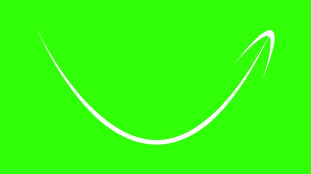 white curved hand drawn arrow in a rough sketchy drawing style 4k animation isolated design graphic simple direction or highlight instructional element overlay on a chroma key green screen background