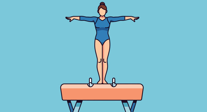 Female gymnast on balance beam apparatus.