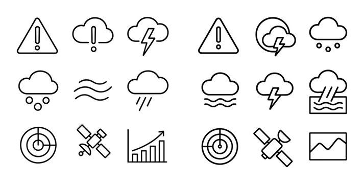 Weather alert and monitoring icons showing sensors and charts