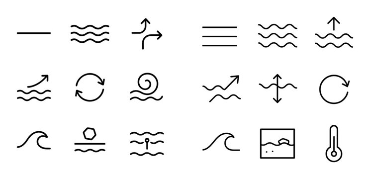 Water and flow icons showing wave states on white grid
