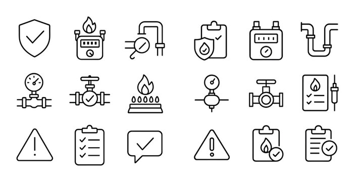Gas meter and safety inspection icons arranged on white background