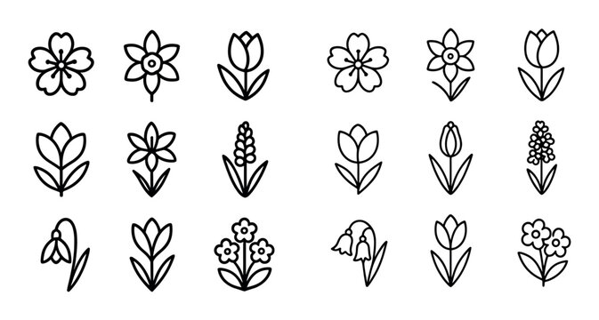 Flower icons displaying various blooms in grid on white background