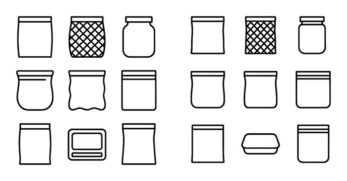 Jar and pouch icons displayed in uniform grid layout sheet