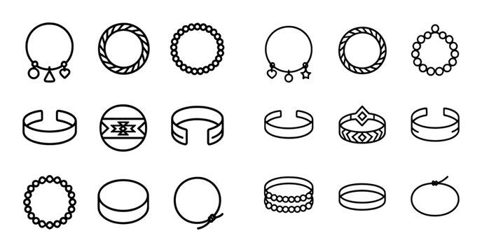 Decorative bracelets and cuff icons shown in uniform grid