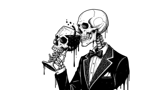 Two Skeleton Heads in Formal Wear.