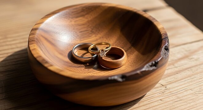 Wooden bowl with small containers on table.