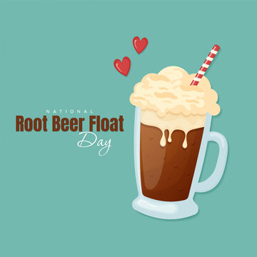 National root beer float day celebration with ice cream and soda glass vector illustration.