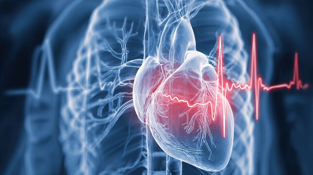 Atrial Fibrillation 3D medical illustration, abnormal irregular heart rhythm disorder, human heart anatomy showing chaotic atrial electrical activity, cardiovascular arrhythmia condition, 