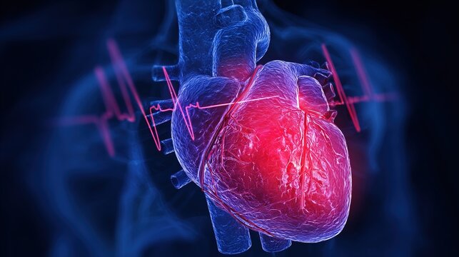 Atrial Fibrillation 3D medical illustration, abnormal irregular heart rhythm disorder, human heart anatomy showing chaotic atrial electrical activity, cardiovascular arrhythmia condition, 