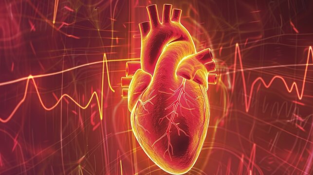 Atrial Fibrillation 3D medical illustration, abnormal irregular heart rhythm disorder, human heart anatomy showing chaotic atrial electrical activity, cardiovascular arrhythmia condition, 