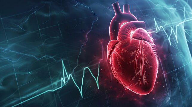 Atrial Fibrillation 3D medical illustration, abnormal irregular heart rhythm disorder, human heart anatomy showing chaotic atrial electrical activity, cardiovascular arrhythmia condition, 