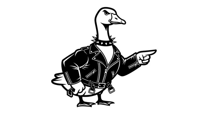 Funny Duck Wearing Leather Jacket.