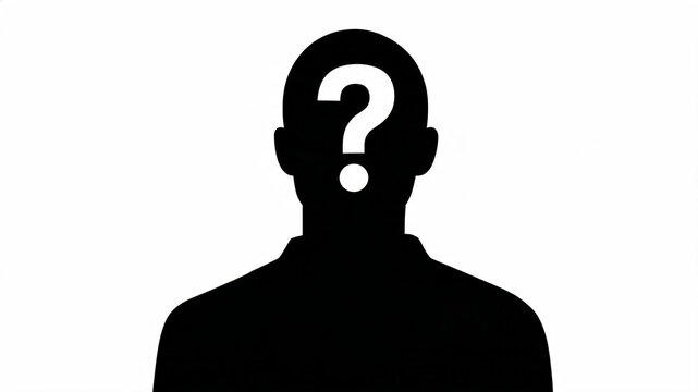 Silhouette of a person's head with a question mark in place of the face silhouette anonymous uncertainty identity question confusion searching guessing