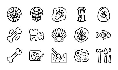 Fossil Icons Set, Paleontology Vector Graphics, Ancient Life Symbols, Dinosaur Era Illustrations © Anika