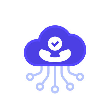 cloud telephony icon, virtual phone call flat vector design