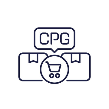 CPG icon, Consumer Packaged Goods, retail and business line design on white