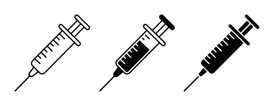 Syringe Icons Set: Medical Injection, Vaccination, Liquid Dosing, Healthcare Symbols
