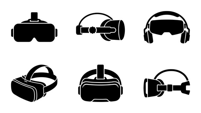 Virtual Reality Headset Icons, VR Goggles Set, Futuristic Technology Graphics, Immersive Experience Symbols