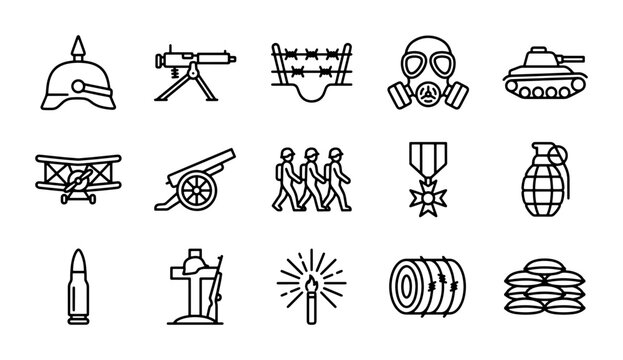 World War 1 Icons: Military History, Vintage Warfare, Retro Combat, Historical Symbols