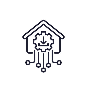 smart home line icon, software update for a house