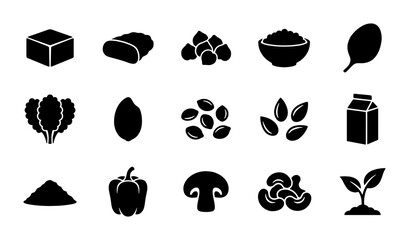 Healthy Food Icons Set, Vegan Ingredients Vector Graphics, Nutrition Elements Collection © Shihab