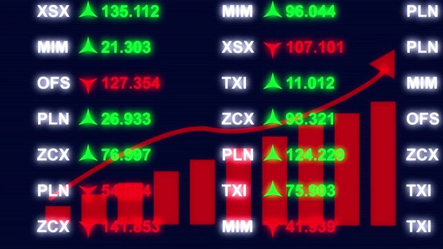 Market Dynamics Visualization: A dynamic and engaging representation of the financial market, with a red graph line ascends, showcasing fluctuations and the flow of financial trends.