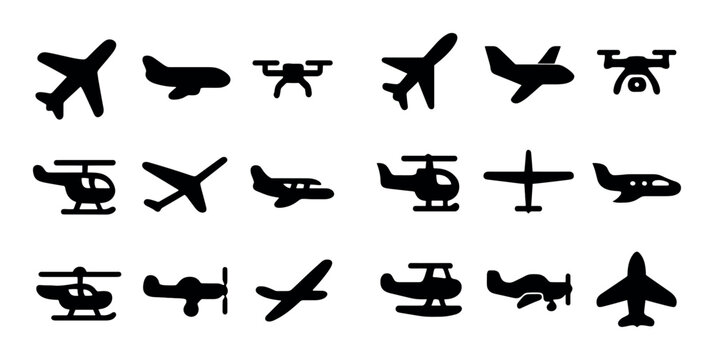 Various aircraft and rotorcraft silhouettes displayed in rows
