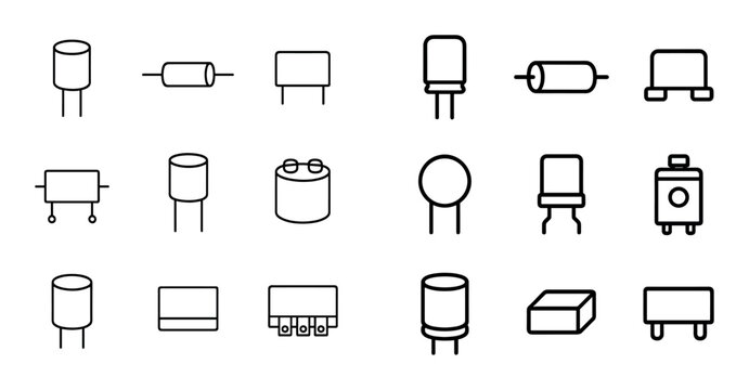 Electronic component symbols arranged in grid on white background