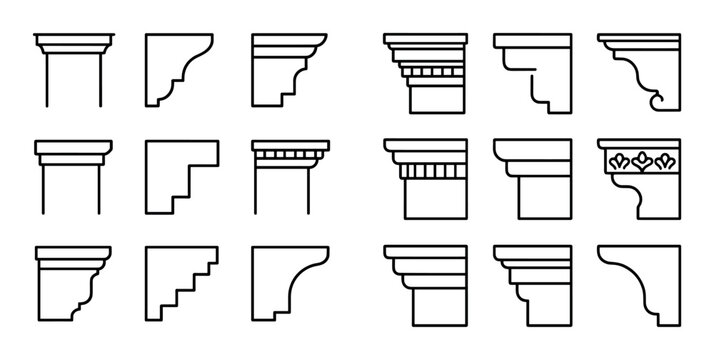 Architectural molding profiles displayed in grid layout