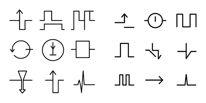 Set of electronic signal icons shown in modular grid layout