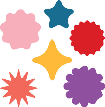 Illustrazione vettoriale di elementi astratti con macchie, bubble, stelle e forme decorative in stili moderni e creativi. Ideale per sfondi, poster, social media, packaging e design grafico.