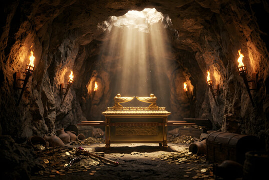 Ark of covenant ancient treasure chest found in cave.