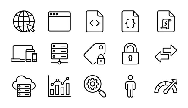 Technology Icons Set: Web, Data, Security, Development, Finance, Cloud, Analytics