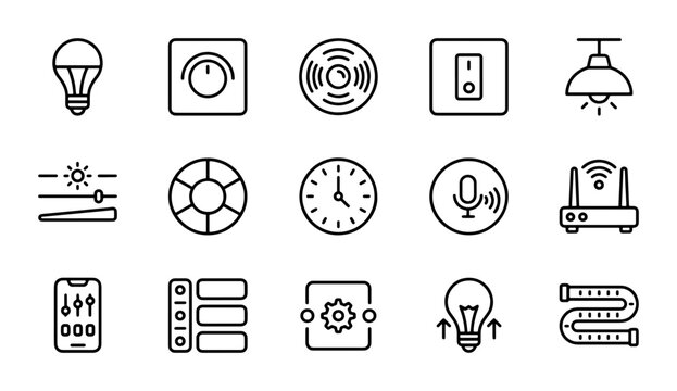 Smart Home Icons Set: Technology, Lighting, Control, Automation, Connectivity, 15 Vector Elements
