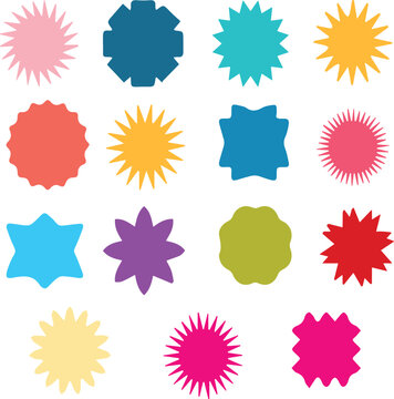 Illustrazione vettoriale di elementi astratti con macchie, bubble, stelle e forme decorative in stili moderni e creativi. Ideale per sfondi, poster, social media, packaging e design grafico.