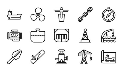 Nautical Icons Set: Marine Ship Parts, Navigation Tools, Maritime Equipment, Vector Graphics © Roni