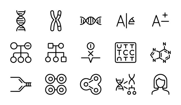 DNA Icons, Genetics Symbols, Chromosome & Gene Science Vector Set