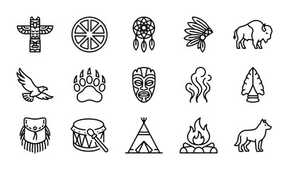 Native American Icons Set, Tribal Symbols Collection, Indigenous Culture Elements, Vector Art © Rashed