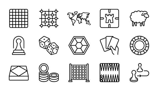 Vector Game Icons Set: Board Games, Dice, Cards, Pawns, World Map, Sheep, Chips