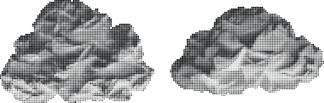 Two crumpled paper clouds on transparent background against white