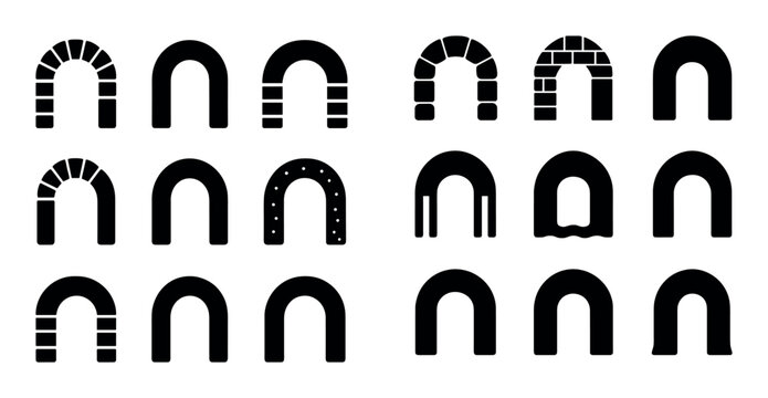 Rounded arch silhouettes arranged in uniform grid on white background