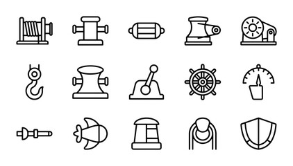 Nautical Equipment Icons Set, Marine Hardware Vector Graphics, Maritime Gear Symbols © Rima