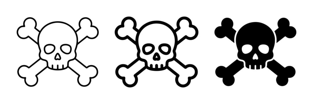 Skull and Crossbones Icons, Danger Symbols, Pirate Warning Signs, Vector Graphics