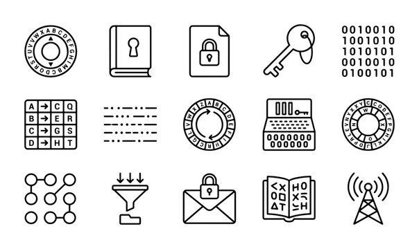 Cybersecurity Icons Set: Encryption, Data Security, and Digital Privacy Concepts