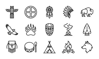 Native American Icons Set, Indigenous Culture Symbols, Tribal Art Elements, Vector Graphics Collection © Rima